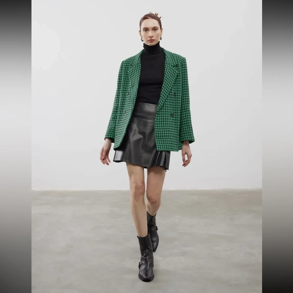 16 Houndstooth Pattern Green Oversized
Blazer Jacket - Picture 2 of 3